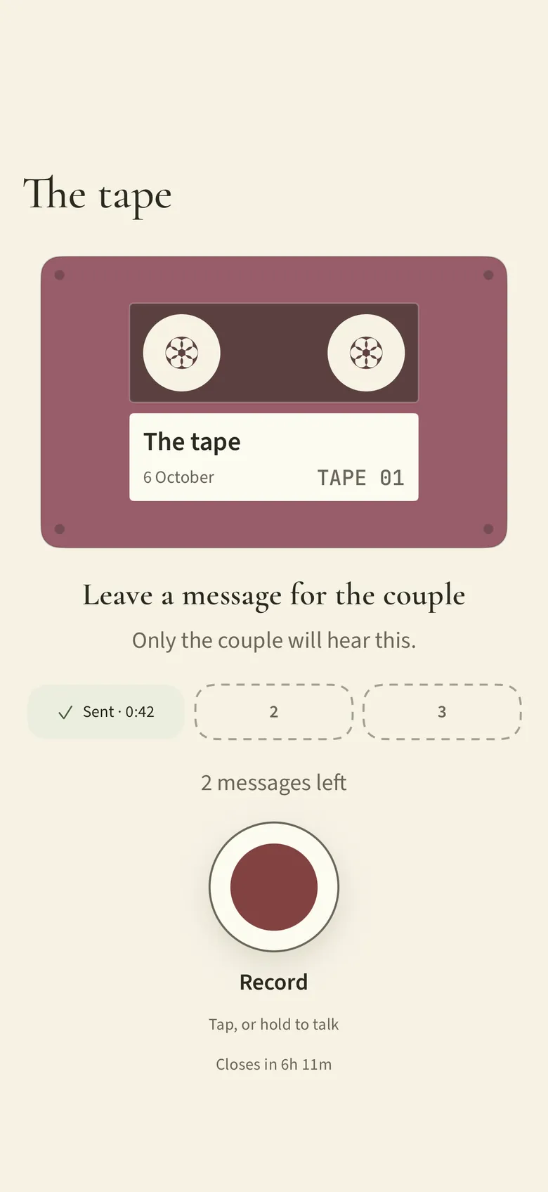 La cinta: un casete para grabar un mensaje de voz